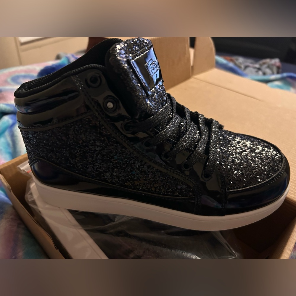 Black Glitter High-Top Sneakers